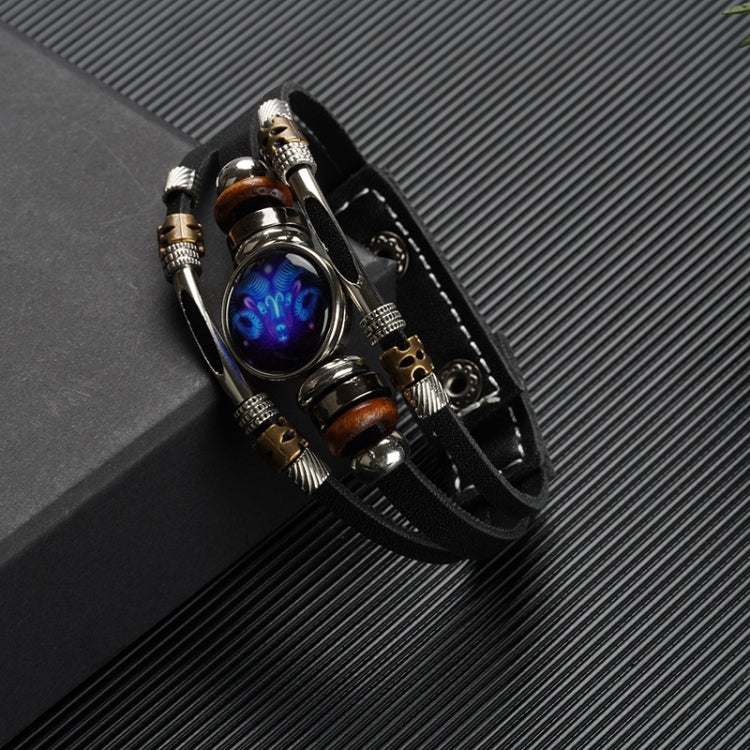 Twelve Constellations Night Light Leather Rope Bracelet Woven Beads Bracelet, Style: