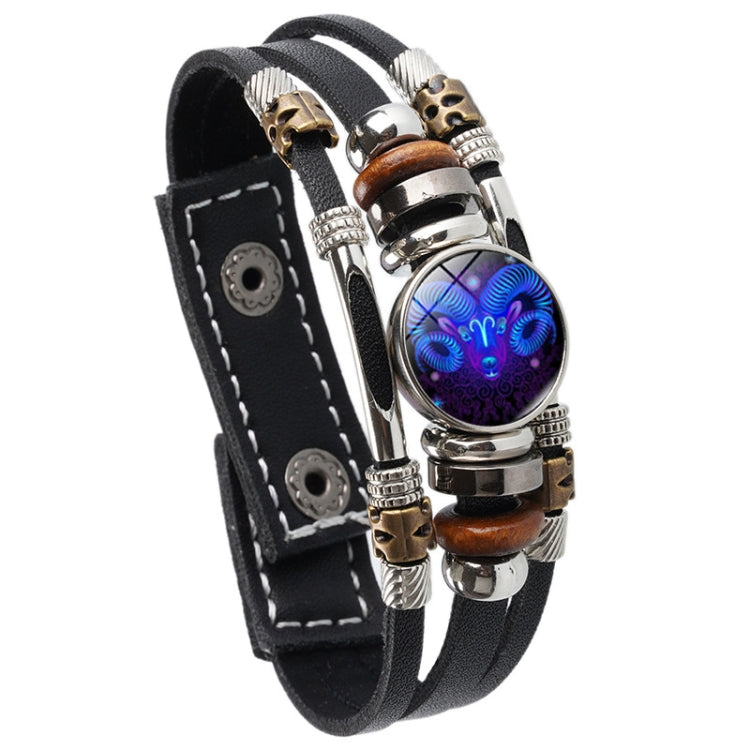 Twelve Constellations Night Light Leather Rope Bracelet Woven Beads Bracelet, Style: