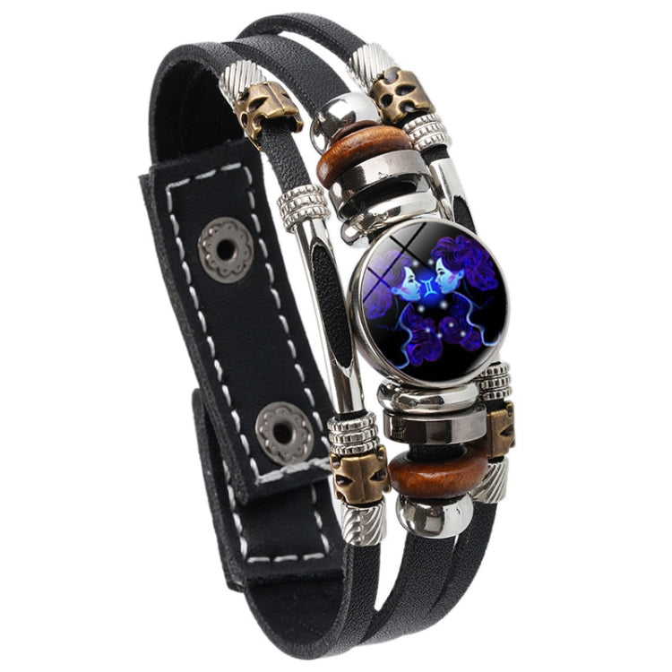 Twelve Constellations Night Light Leather Rope Bracelet Woven Beads Bracelet, Style: