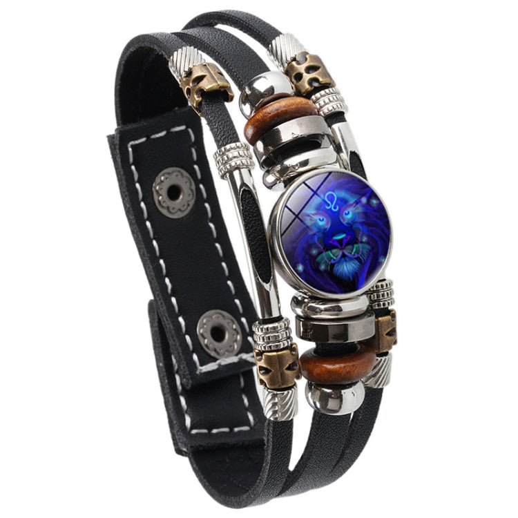 Twelve Constellations Night Light Leather Rope Bracelet Woven Beads Bracelet, Style: