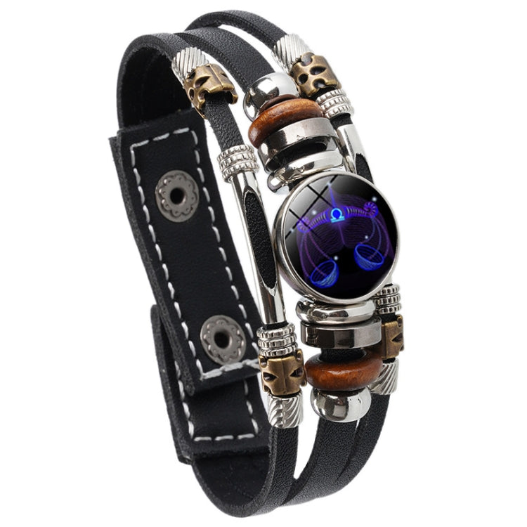 Twelve Constellations Night Light Leather Rope Bracelet Woven Beads Bracelet, Style:
