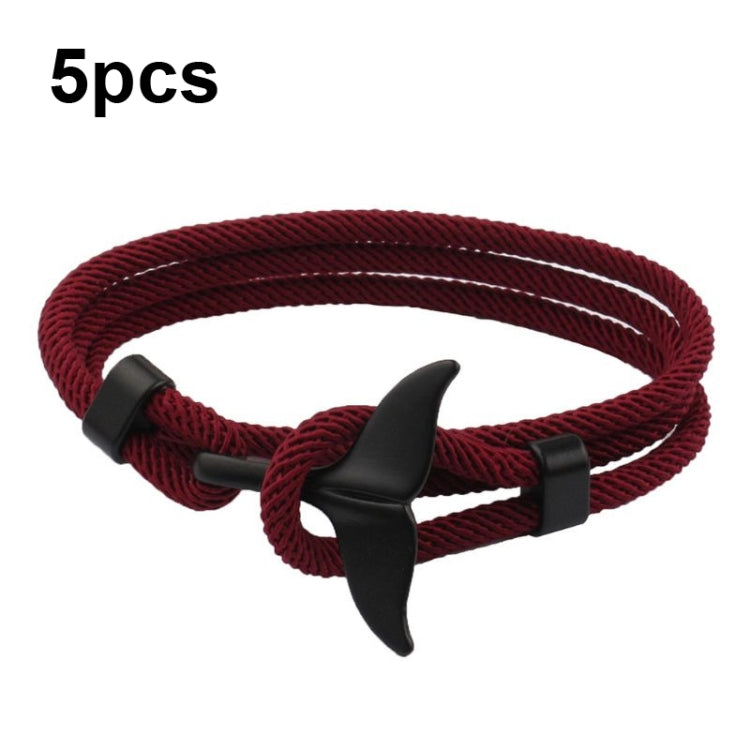 5pcs Whale Tail Braided Hand Rope Double Live Buckle Adjustable Bracelet
