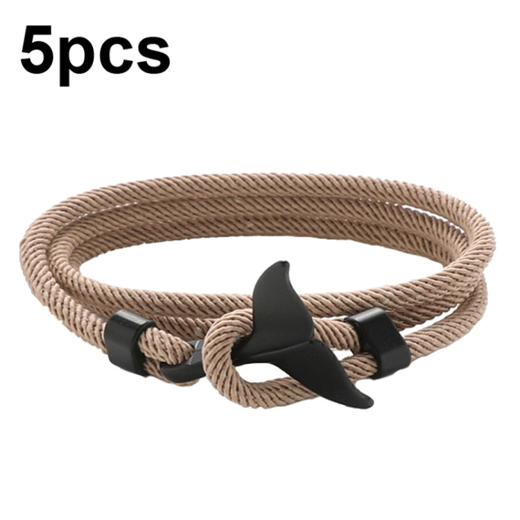 5pcs Whale Tail Braided Hand Rope Double Live Buckle Adjustable Bracelet