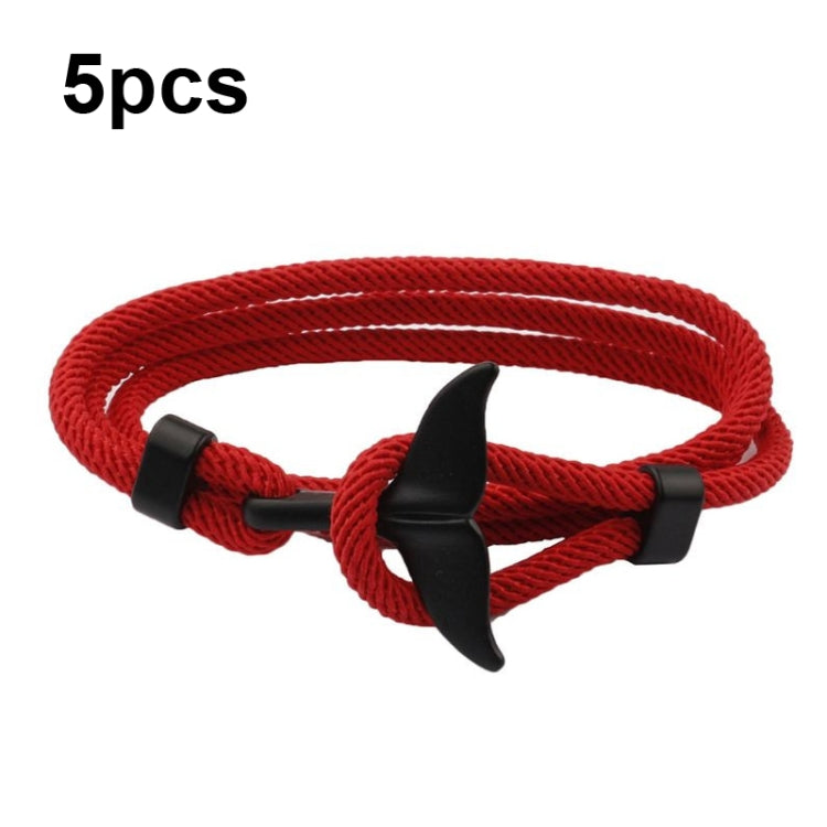 5pcs Whale Tail Braided Hand Rope Double Live Buckle Adjustable Bracelet
