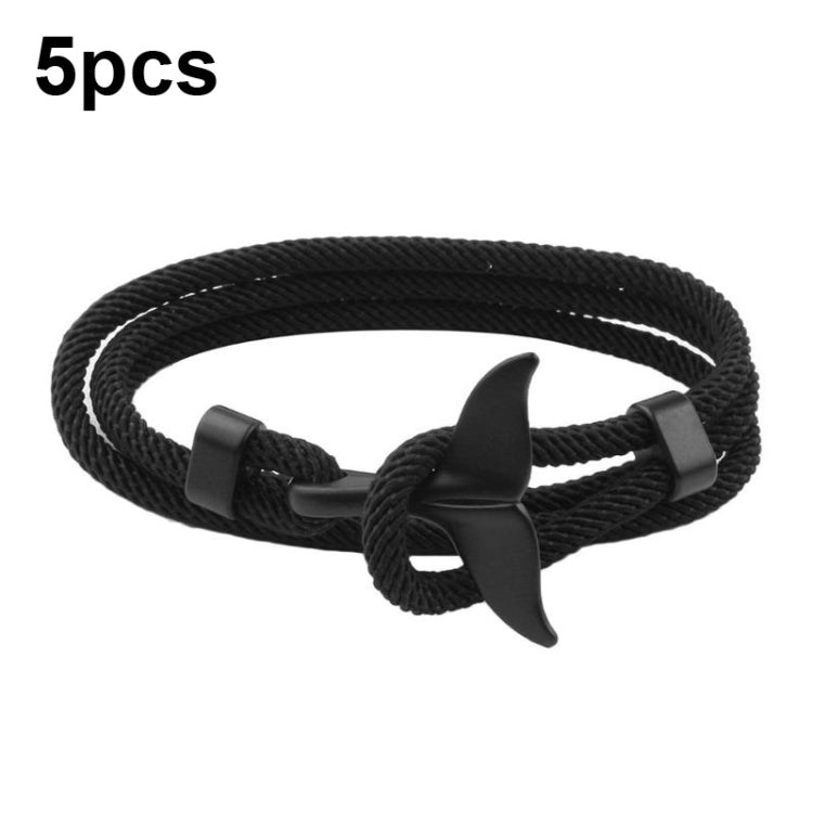 5pcs Whale Tail Braided Hand Rope Double Live Buckle Adjustable Bracelet