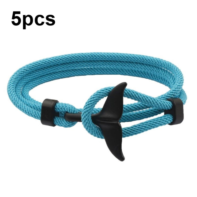 5pcs Whale Tail Braided Hand Rope Double Live Buckle Adjustable Bracelet