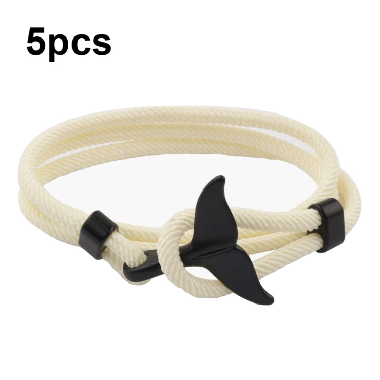 5pcs Whale Tail Braided Hand Rope Double Live Buckle Adjustable Bracelet