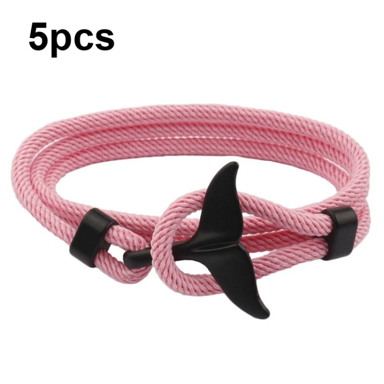 5pcs Whale Tail Braided Hand Rope Double Live Buckle Adjustable Bracelet