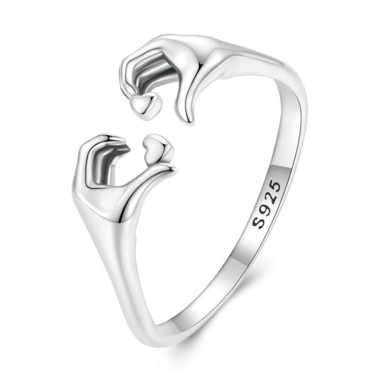 Sterling Silver S925 Heart Gesture Opening Romantic Ring