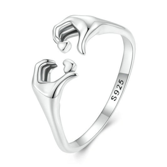 Sterling Silver S925 Heart Gesture Opening Romantic Ring