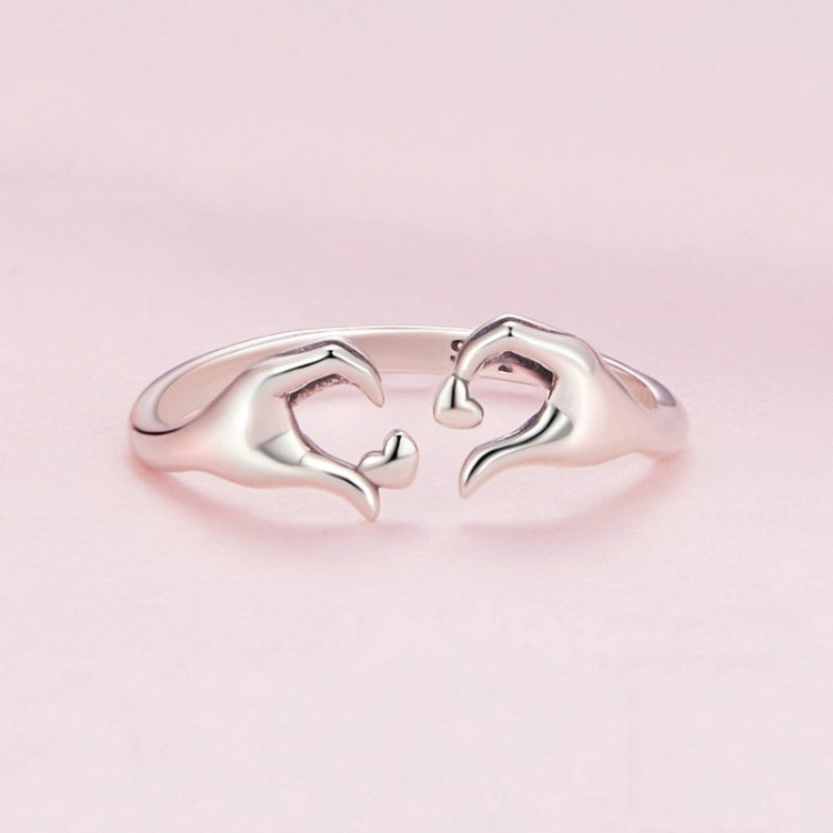 Sterling Silver S925 Heart Gesture Opening Romantic Ring