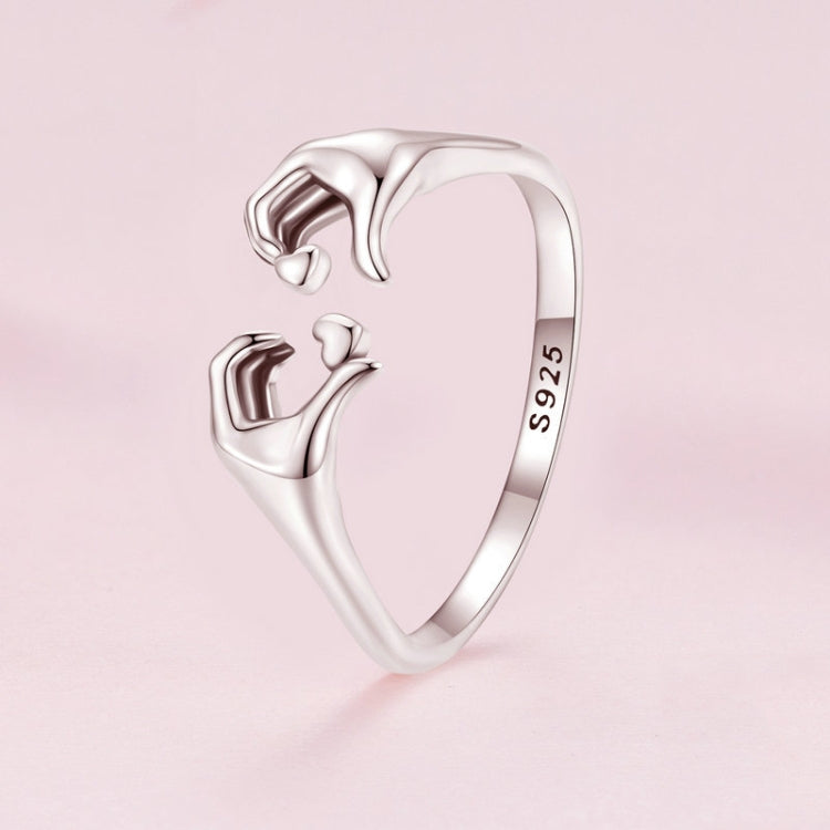 Sterling Silver S925 Heart Gesture Opening Romantic Ring