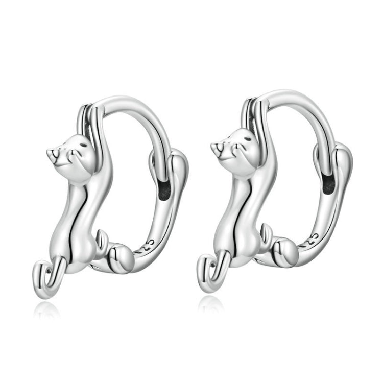 Sterling Silver S925 Diamond Stretch Cat Stretch Earrings, Size: