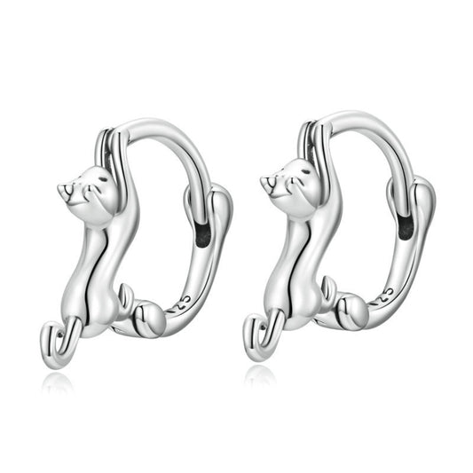Sterling Silver S925 Diamond Stretch Cat Stretch Earrings, Size: