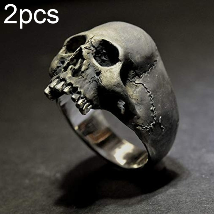 C56213 2pcs Punk Vintage Skull Ring Horror Skull Ring Men Gift