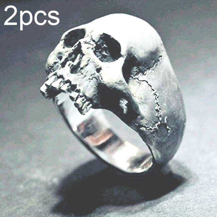 C56213 2pcs Punk Vintage Skull Ring Horror Skull Ring Men Gift