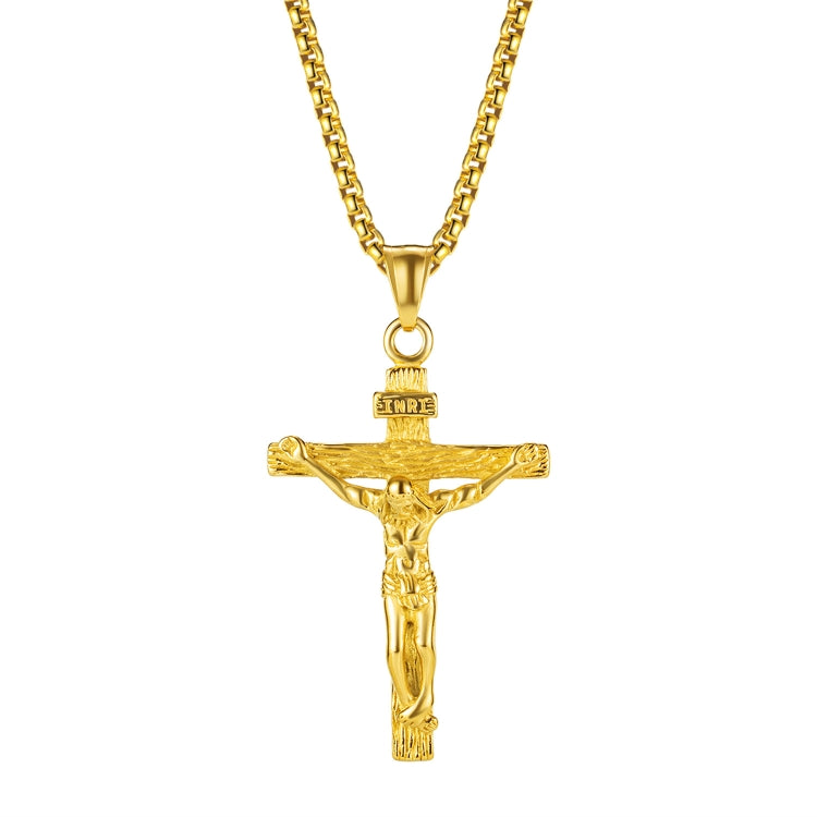 OPK 810 Retro Cross Frame Titanium Steel Men Pendant Necklace, [Gold Black Pendant, Gold Pendant, Steel Color+3x55cm Pearl Chain, Gold+3x55cm Pearl Chain, Gold Black+3x55cm Pearl Chain, Steel Color Pendant