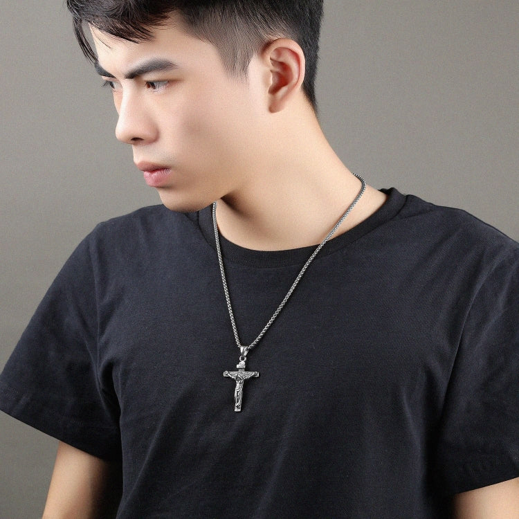 OPK 810 Retro Cross Frame Titanium Steel Men Pendant Necklace, [Gold Black Pendant, Gold Pendant, Steel Color+3x55cm Pearl Chain, Gold+3x55cm Pearl Chain, Gold Black+3x55cm Pearl Chain, Steel Color Pendant