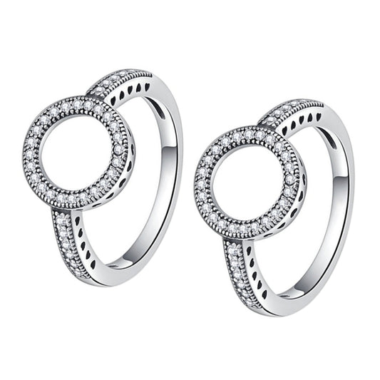 2 PCS Alloy Lucky Circle Diamond Halo Rings
