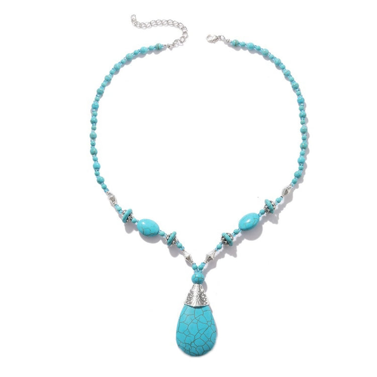 Bohemian Turquoise Natural Stone Sweater Vintage Pendant, Model: