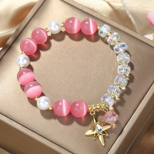 Crystal Beaded Bracelet Ladies Natural Crystal Bracelet, S2204-3 Pink Opal, S2204-2 Blue Opal, S2204-6 Orange+Butterfly, S2204-5 Pink Opal, S2203-1 Pink+Rose, S2203-2 Blue+Rose, S2203-7 Pink+Key