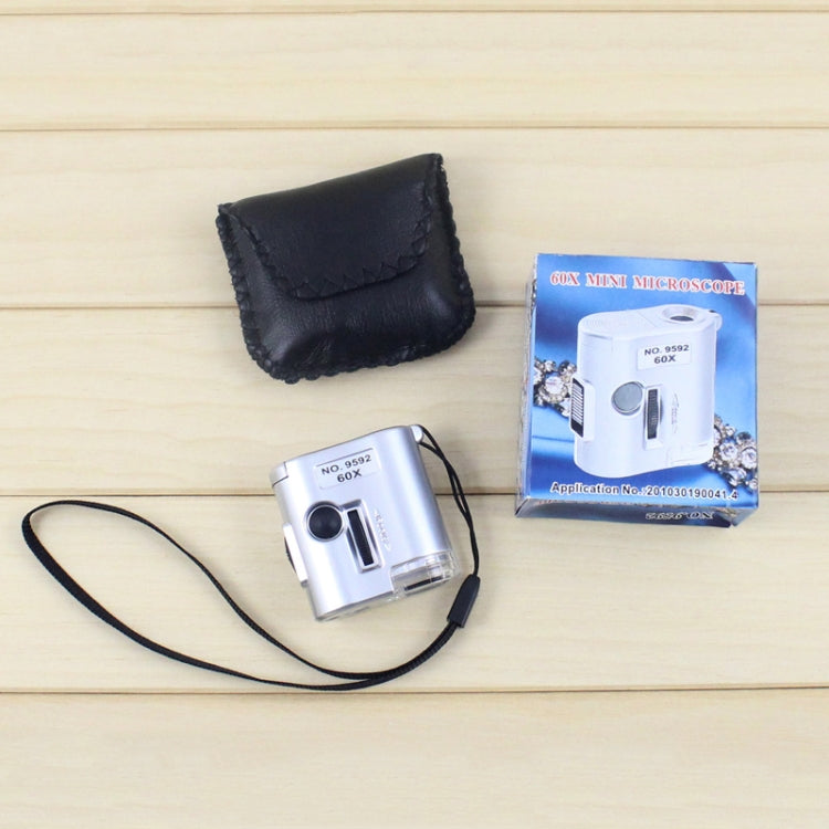 60X Portable Microscope With LED Lamp Jewelry Identification Magnifier With Leather Case Latch Rope