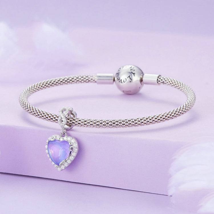 Sterling Silver S925 Platinum Plated Zircon Heart Bracelet Beads