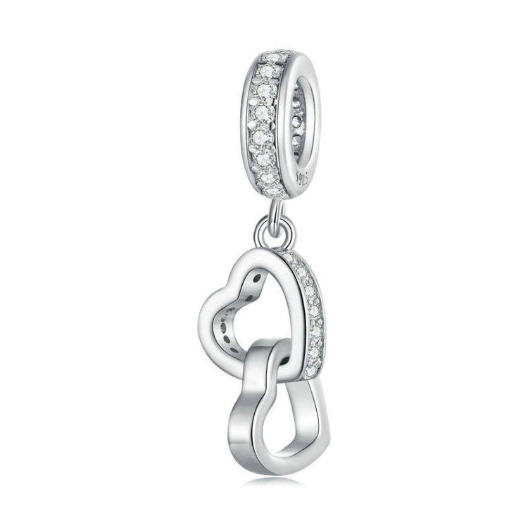 Sterling Silver S925 Interlocking Love Platinum Zircon Heart Shape Pendant