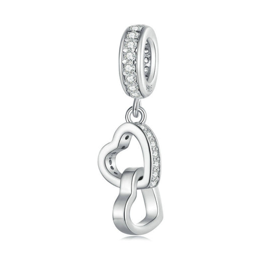 Sterling Silver S925 Interlocking Love Platinum Zircon Heart Shape Pendant