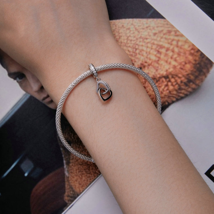 Sterling Silver S925 Interlocking Love Platinum Zircon Heart Shape Pendant