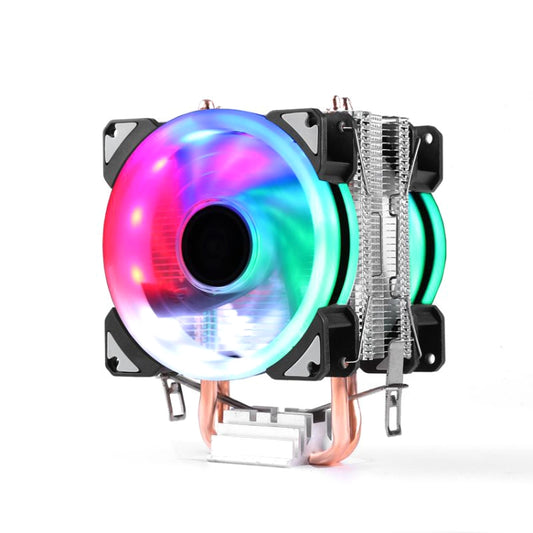 Desktop Computer Double Copper Tube CPU Radiator Super Quiet, 2 Tube Color Light 3-pin Double Fan, 2 Tube Color Light 3-pin Single Fan