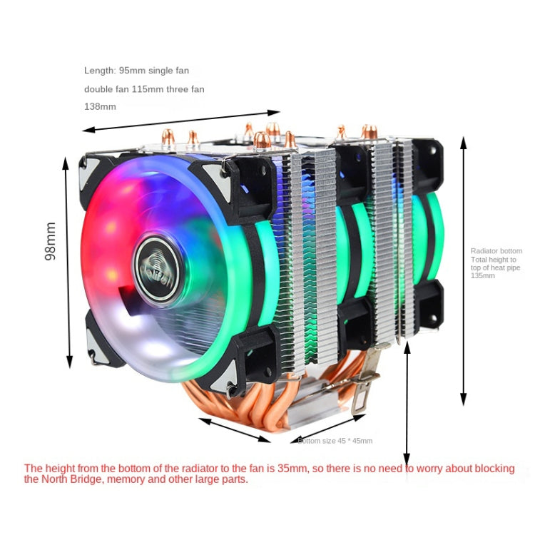 Desktop Computer Double Copper Tube CPU Radiator Super Quiet, 2 Tube Color Light 3-pin Double Fan, 2 Tube Color Light 3-pin Single Fan