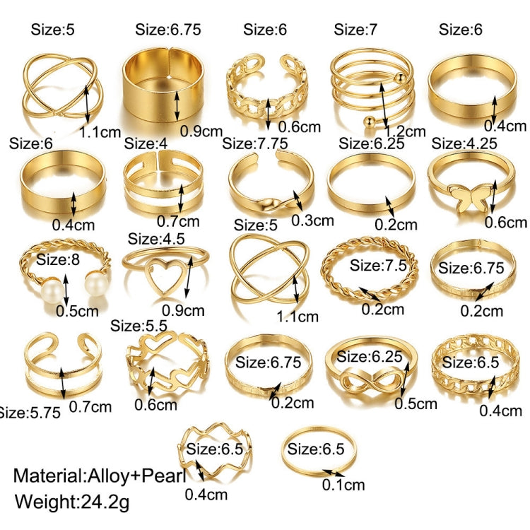 22pcs/set Heart Butterfly Joint Open Ring