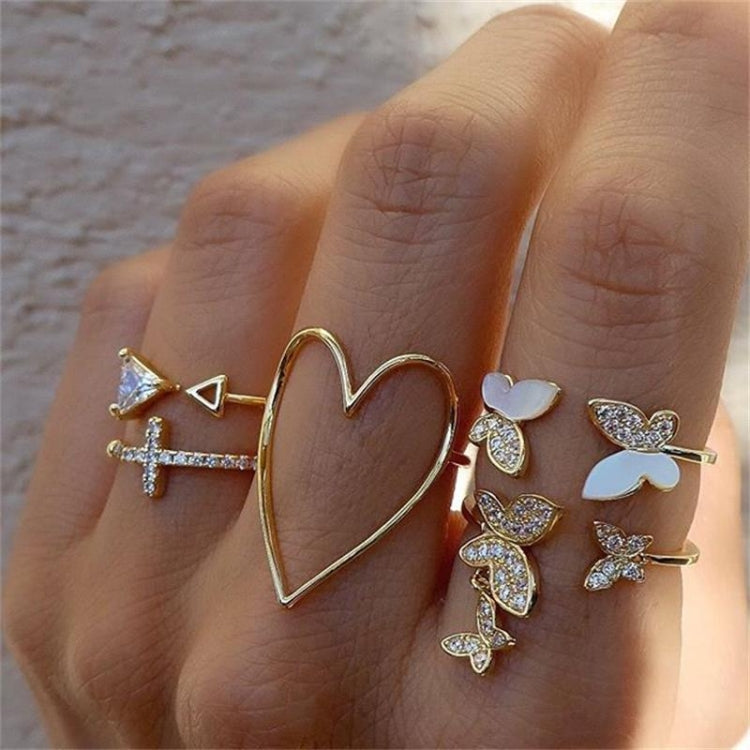 5pcs/set Cross Triangle Heart Hollow Butterfly Knuckle Ring