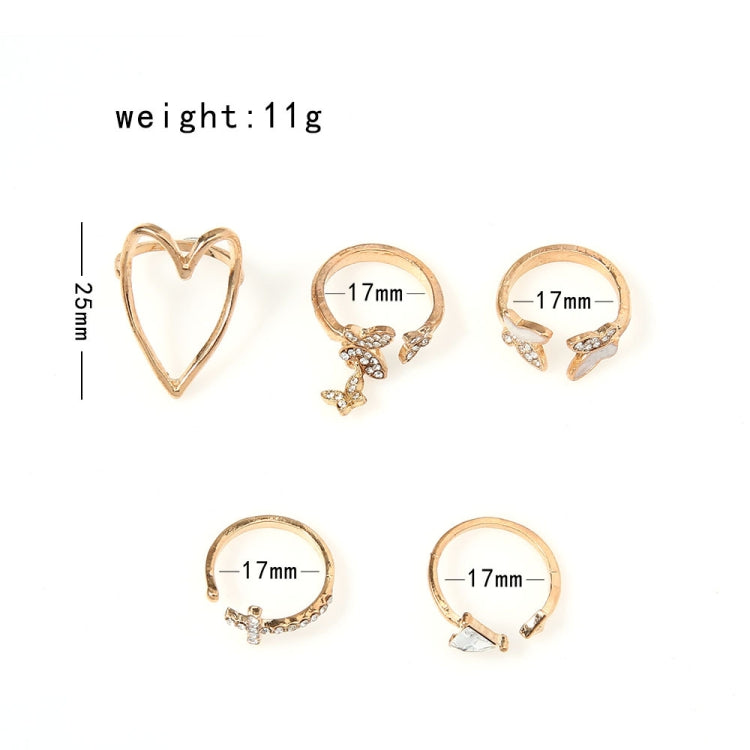 5pcs/set Cross Triangle Heart Hollow Butterfly Knuckle Ring