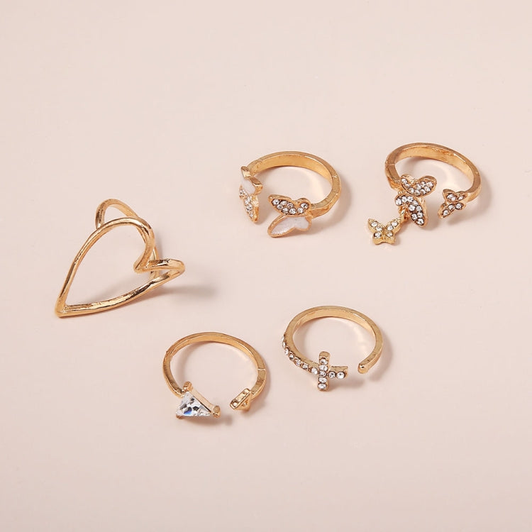 5pcs/set Cross Triangle Heart Hollow Butterfly Knuckle Ring