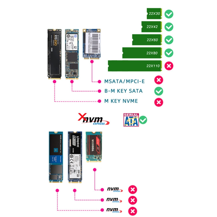ENCNF2S-N01 NGFF To SATA3 Transfer Card M.2 KEY B-M SSD To 6Gbps Interface Conversion Adapter, With Baffle, With SATA 22pin Cable, Without Baffle