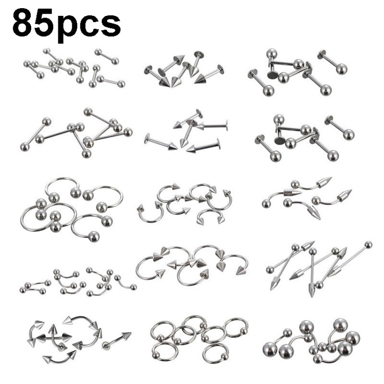 85pcs Piercing Jewelry Stainless Steel Lip Studs Eyebrow Studs Nose Studs