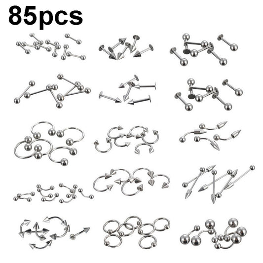 85pcs Piercing Jewelry Stainless Steel Lip Studs Eyebrow Studs Nose Studs
