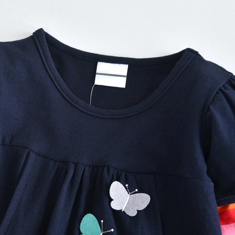 Girls Rainbow Long Sleeve Butterfly Embroidered Pattern Cotton Princess Dress