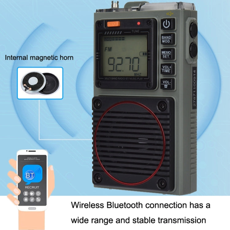 HanRongda HRD-787 High Performance Full Band Portable Bluetooth Card SOS Warning LED Lighting Radio, HRD-787