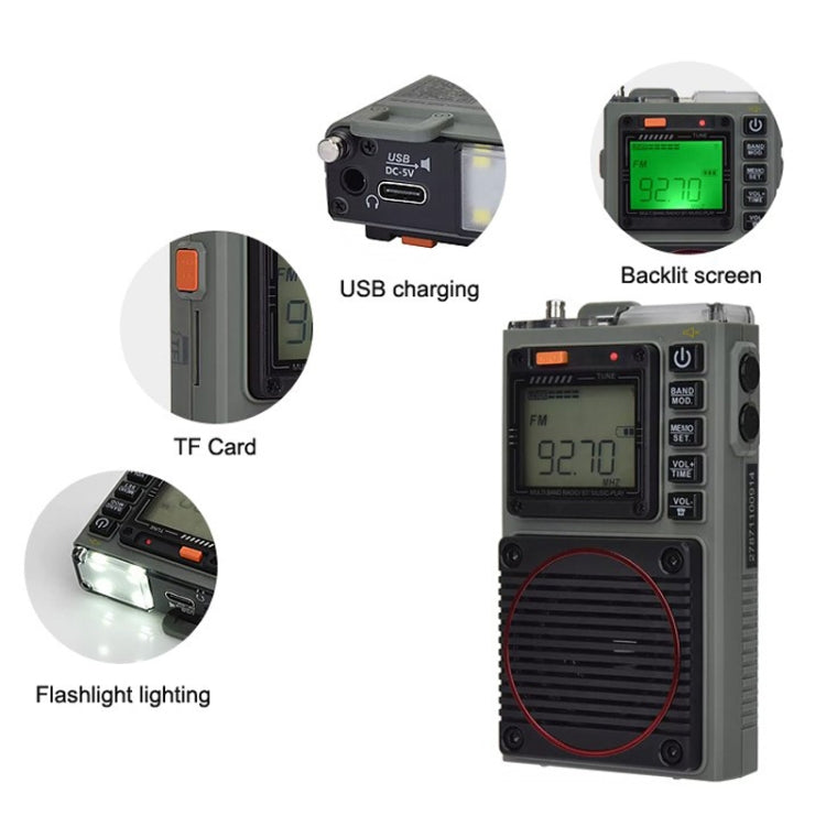 HanRongda HRD-787 High Performance Full Band Portable Bluetooth Card SOS Warning LED Lighting Radio, HRD-787