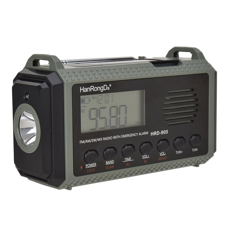 HanRongda HRD-905 Solar Charging LED Lighting Generation Disaster Prevention Emergency Full Band Radio, HRD-905 Army Green