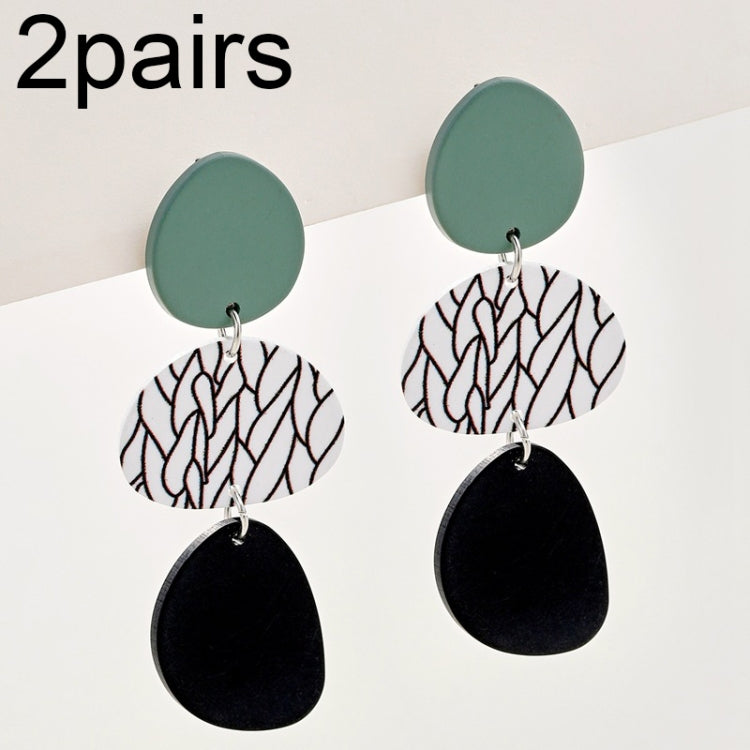 2pairs Contrasting Color Acrylic Geometric Round Stitching Long Ladies Earrings