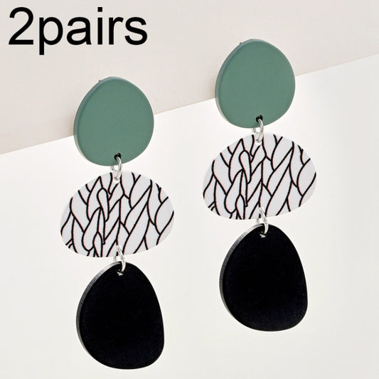 2pairs Contrasting Color Acrylic Geometric Round Stitching Long Ladies Earrings