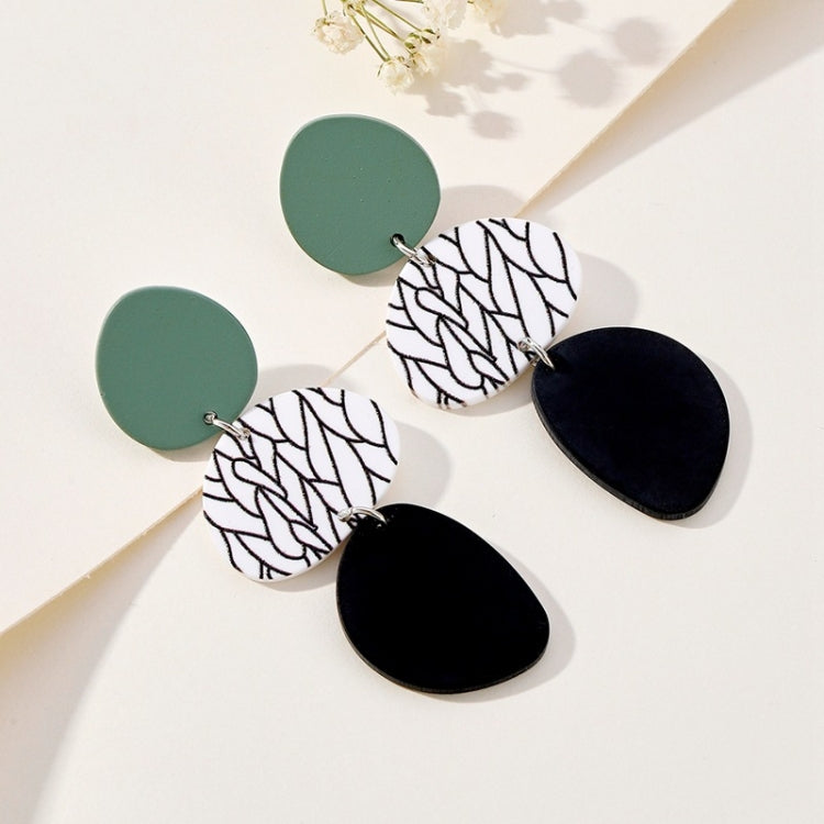 2pairs Contrasting Color Acrylic Geometric Round Stitching Long Ladies Earrings