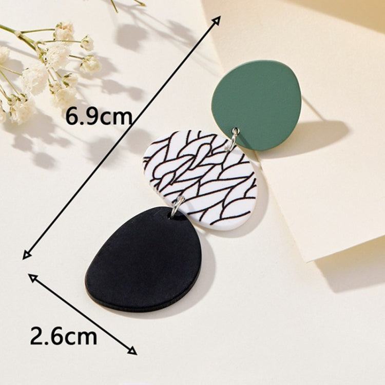 2pairs Contrasting Color Acrylic Geometric Round Stitching Long Ladies Earrings