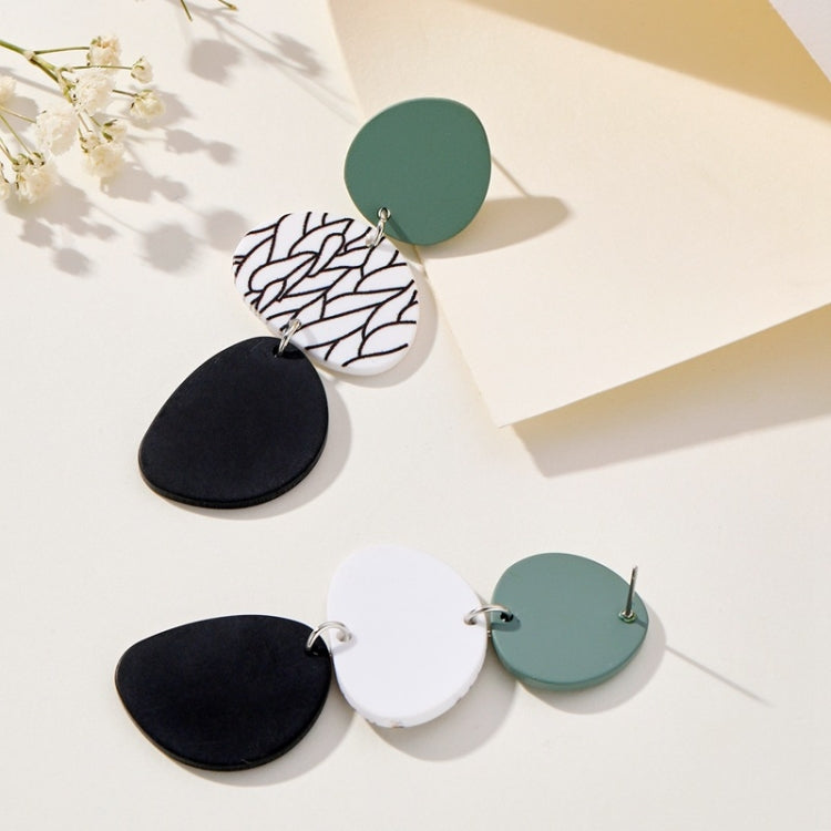 2pairs Contrasting Color Acrylic Geometric Round Stitching Long Ladies Earrings