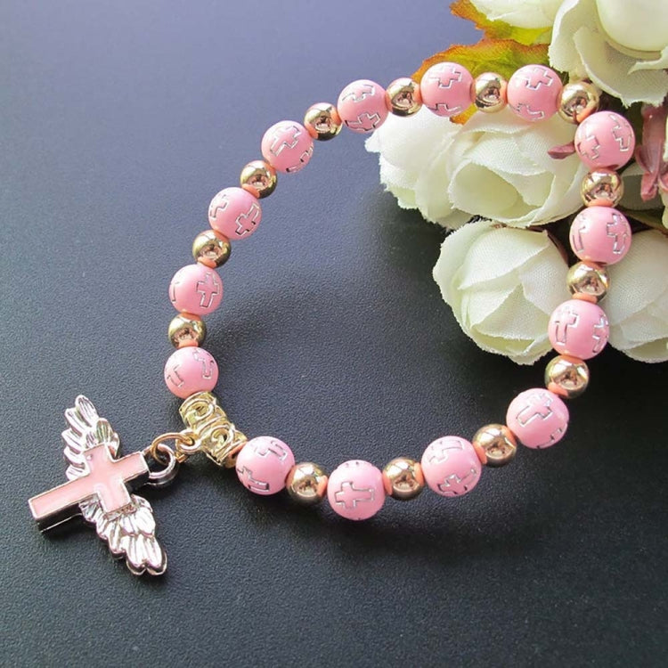 Gold Stamped Acrylic Angel Cross Bead Bracelet