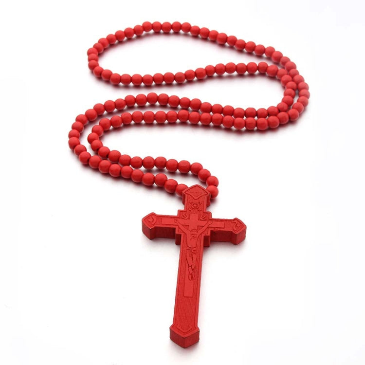 Cross Laser Engraved Wooden Bead Necklace